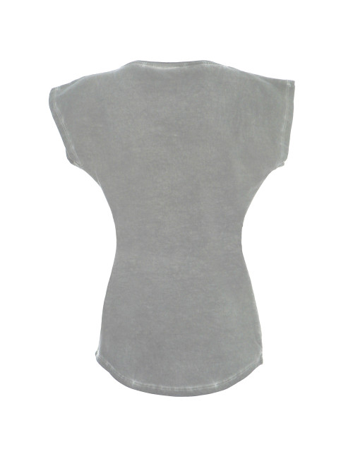 CRIMSON CUT SMOKY LADY Damen T-SHIRT HELLGRAU, gesticktes Siebdrucklogo