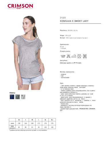 Smoky lady koszulka damska jasny szary Crimson Cut