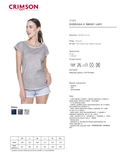 CRIMSON CUT SMOKY LADY T-SHIRT Women`s LIGHT GRAY embroidery silkscreen logo