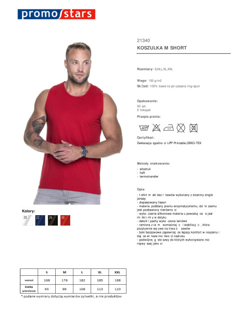 Promostars SHORT KOSZULKA Męska CZERWONY haft nadruk sitodruk logo