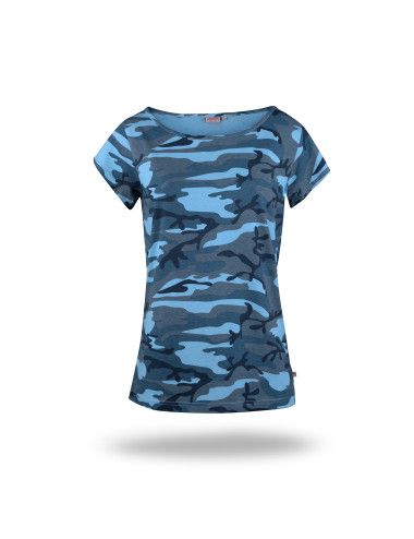 Purpur geschnittenes Damen-T-Shirt CAMO LADY BLUE CAMO mit Logo-Aufdruck