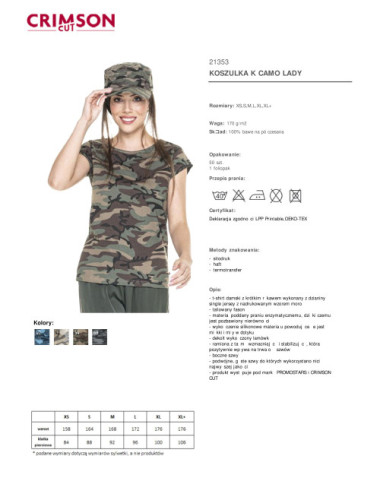 Lady-Damen-Camouflage-T-Shirt, dunkler Camo-Crimson-Schnitt