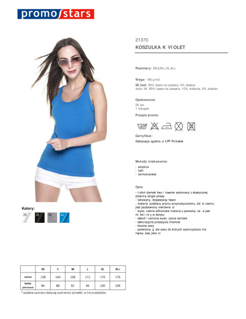 Promostars VIOLET KOSZULKA Damska NIEBIESKI nadruk logo sitodruk haft