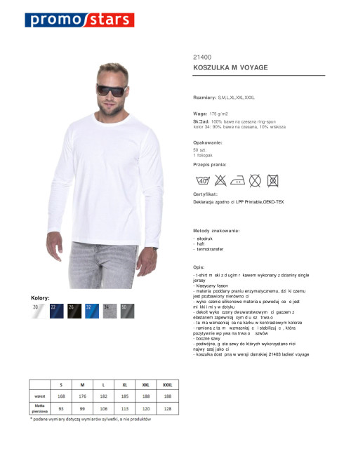 Promostars VOYAGE Herren-T-Shirt, weißer Aufdruck, Stickerei, Siebdruck, Firmenlogos