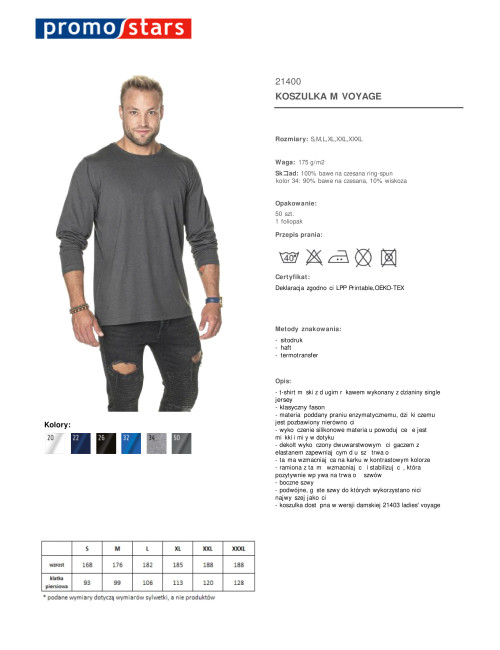 Promostars VOYAGE Men`s T-SHIRT GRAY DTG print silkscreen logo embroidery