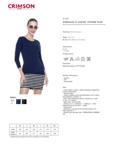 Ladies` Voyage Plus Damen-T-Shirt, marineblauer Crimson Cut