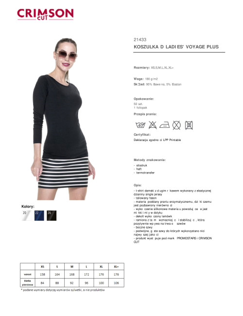 Crimson cut koszulka damska LADIES' VOYAGE PLUS CZARNY z logo dla firm