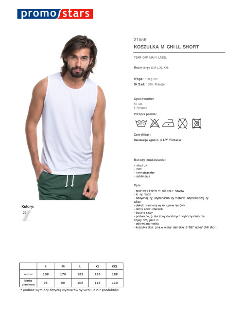 Promostars CHILL SHORT Herren-T-Shirt, weißer Aufdruck, Stickerei, Logo, Siebdruck