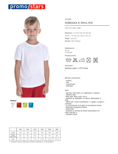 Children`s t-shirt chill kid 100% polyester white Promostars