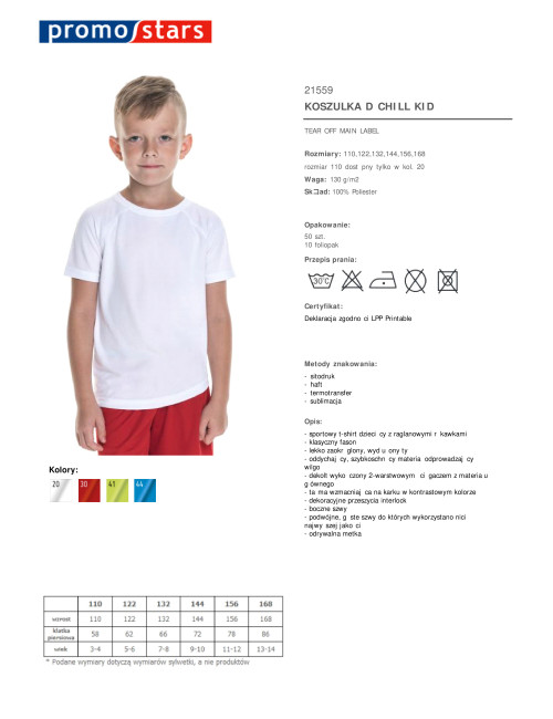 Promostars Children`s T-SHIRT CHILL KID 100% polyester WHITE