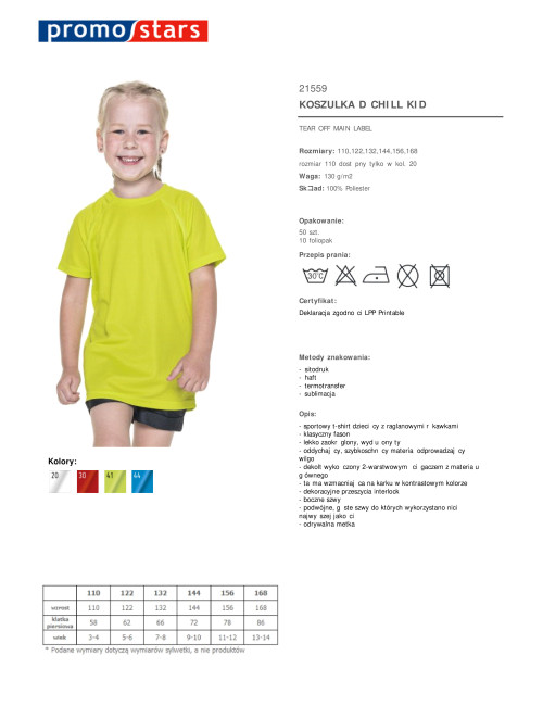 Promostars CHILL KID T-SHIRT 100 % Polyester mit LIME-Aufdruck
