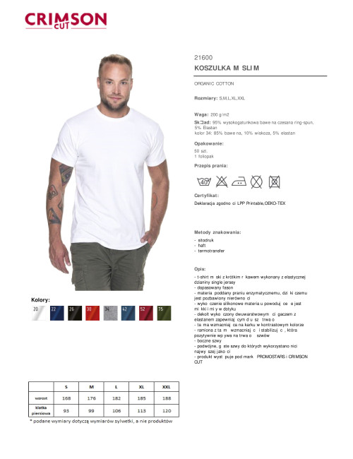 CRIMSON CUT SLIM Men`s T-SHIRT WHITE logo screenprint transfer