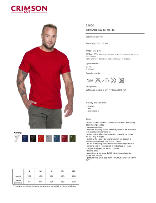 CRIMSON CUT SLIM HERREN-T-SHIRT ROT, Stickerei-Siebdruck-Logo