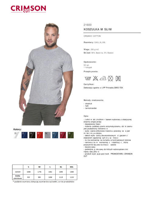 CRIMSON CUT SLIM HERREN-T-SHIRT HELLGRAU MELANGE, Logo-Siebdruck-Stickerei