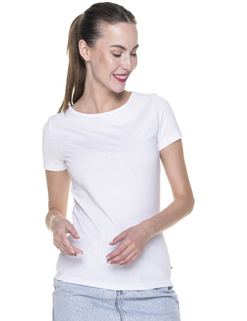 CRIMSON CUT LADIES SLIM T-SHIRT für Damen, WEISSER Logodruck, Siebdruck