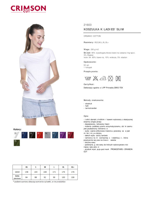 CRIMSON CUT LADIES` SLIM T-SHIRT Women`s WHITE screenprint logo