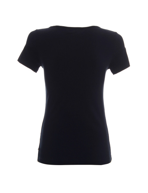 CRIMSON CUT LADIES` SLIM T-SHIRT Women`s NAVY silkscreen logo embroidery