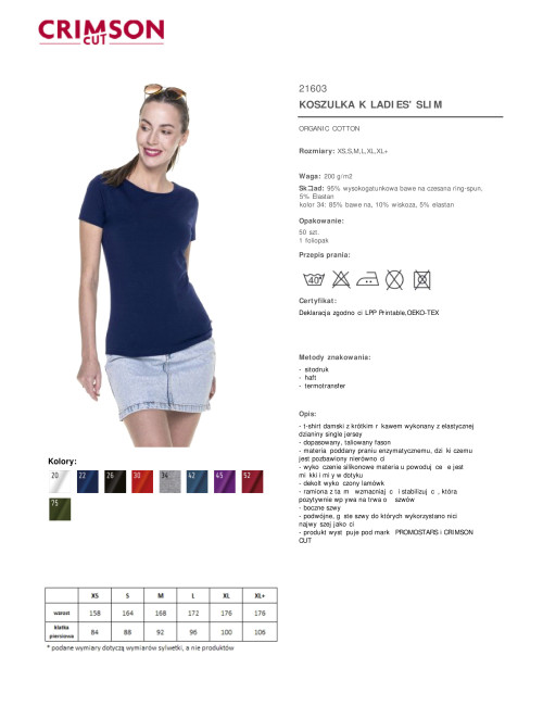 CRIMSON CUT LADIES` SLIM T-SHIRT Women`s NAVY silkscreen logo embroidery