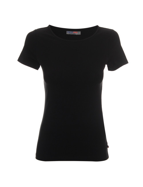 CRIMSON CUT LADIES` SLIM Damen-T-Shirt SCHWARZ, Siebdruck mit Logodruck