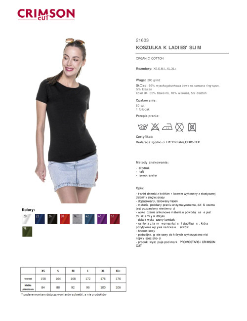 CRIMSON CUT LADIES' SLIM KOSZULKA Damska CZARNY nadruk logo sitodruk