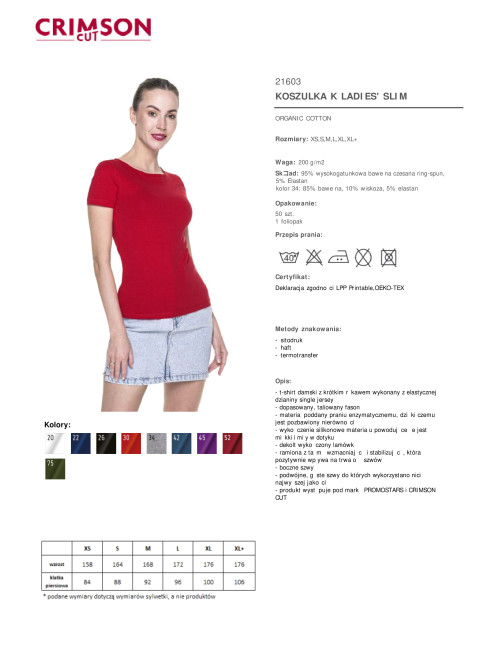 CRIMSON CUT LADIES` SLIM T-SHIRT Women`s RED logo screenprint