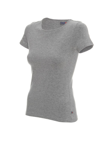 CRIMSON CUT LADIES` SLIM Damen-T-SHIRT HELLGRAU MELANGE mit Logo-Stickerei