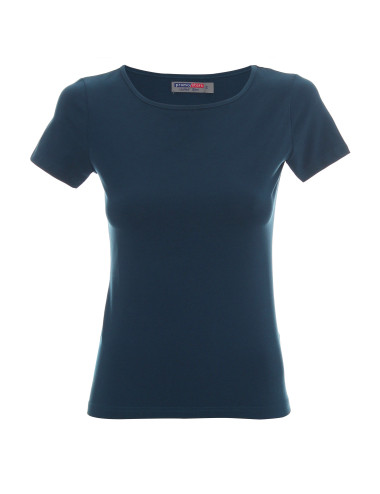 CRIMSON CUT LADIES` SLIM Damen-T-SHIRT DUNKELBLAU mit Aufdruck und Stickerei