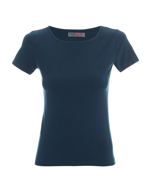CRIMSON CUT LADIES` SLIM Damen-T-SHIRT DUNKELBLAU mit Aufdruck und Stickerei