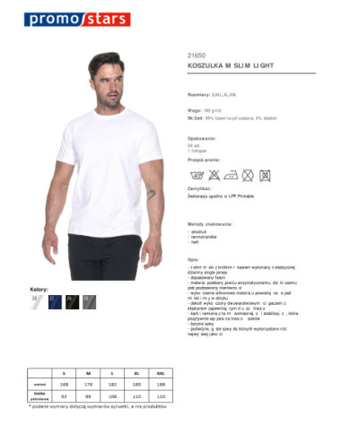 Slim light koszulka męska biały Promostars