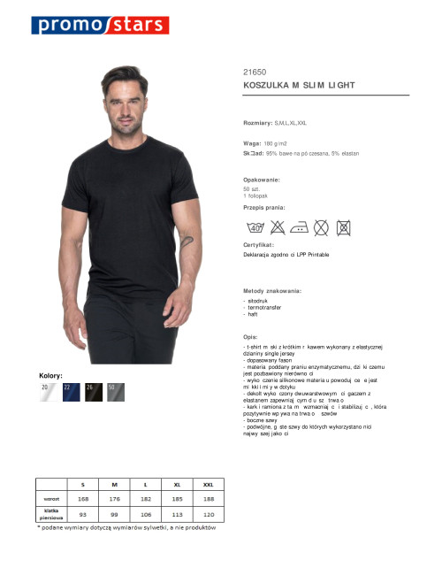 Promostars SLIM LIGHT Men`s T-SHIRT BLACK logo print for companies, embroidery
