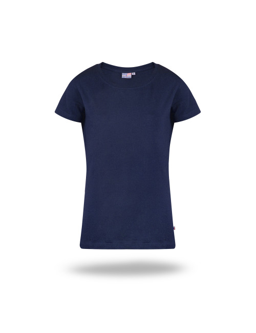 CRIMSON CUT LADIES` SLIM Damen-T-SHIRT HELL MARINEBLAU DTG-Sticklogo