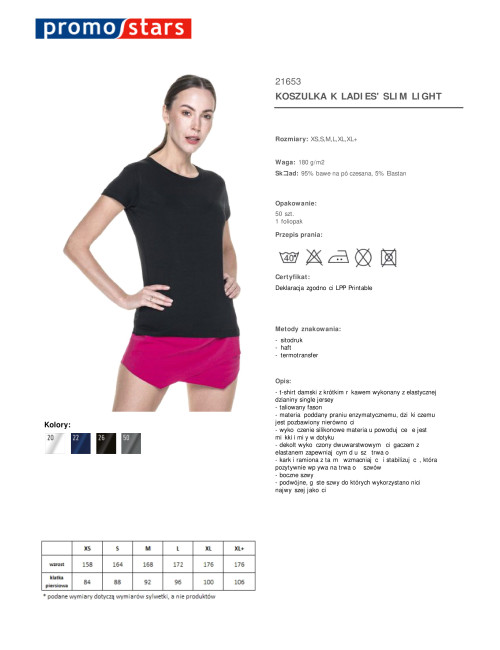 CRIMSON CUT LADIES' SLIM KOSZULKA Damska LIGHT CZARNY nadruk haft logo