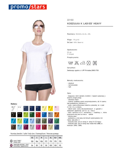 Promostars LADIES` HEAVY Damen-T-Shirt, weißer Aufdruck, Siebdruck, Stickerei