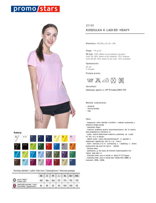 Koszulka damska ladies' heavy jasnoróżowy Promostars