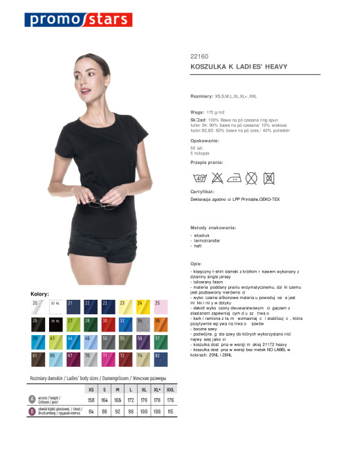 Promostars LADIES` HEAVY Damen-T-Shirt, schwarzer Aufdruck, Stickerei, Siebdruck