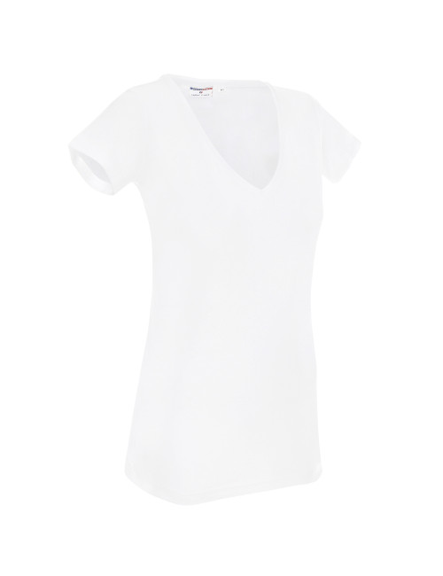 Promostars LADIES' V-NECK KOSZULKA Damska BIAŁY DTG haft sitodruk logo