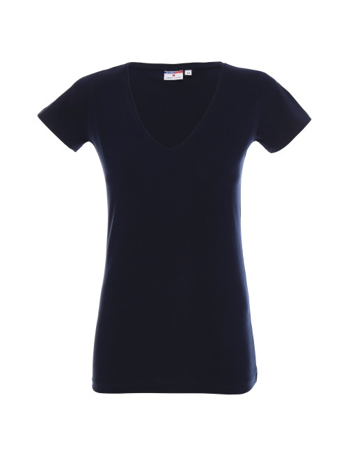 Promostars LADIES` V-AUSSCHNITT Damen-T-Shirt in Marineblau mit aufgesticktem Logo und Siebdruck