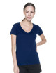 Promostars LADIES` V-AUSSCHNITT Damen-T-Shirt in Marineblau mit aufgesticktem Logo und Siebdruck