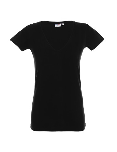Promostars LADIES` V-NECK T-SHIRT Women`s BLACK DTG print logo embroidery