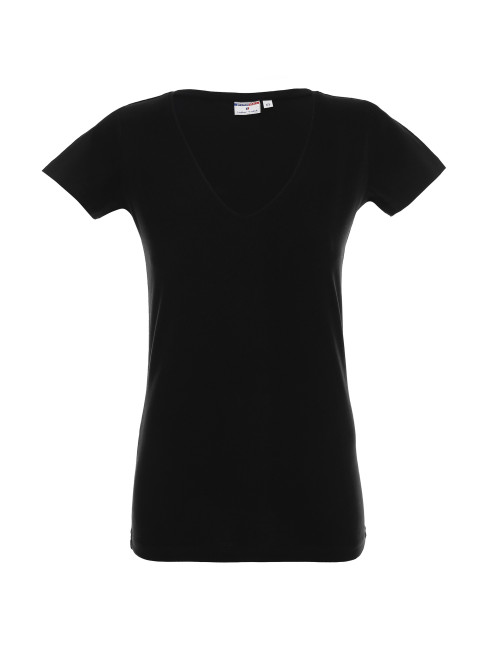 Promostars LADIES' V-NECK KOSZULKA Damska CZARNY nadruk DTG logo haft