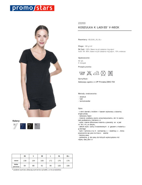 Promostars LADIES' V-NECK KOSZULKA Damska CZARNY nadruk DTG logo haft