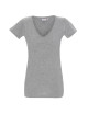 Promostars LADIES` V-NECK Damen-T-SHIRT, HELLGRAU MELANGE, Stickdruck