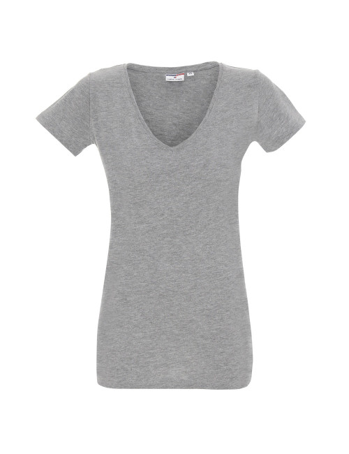 Damen-T-Shirt mit V-Ausschnitt in Hellgrau-Melange von Promostars