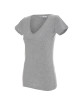 Promostars LADIES` V-NECK Damen-T-SHIRT, HELLGRAU MELANGE, Stickdruck