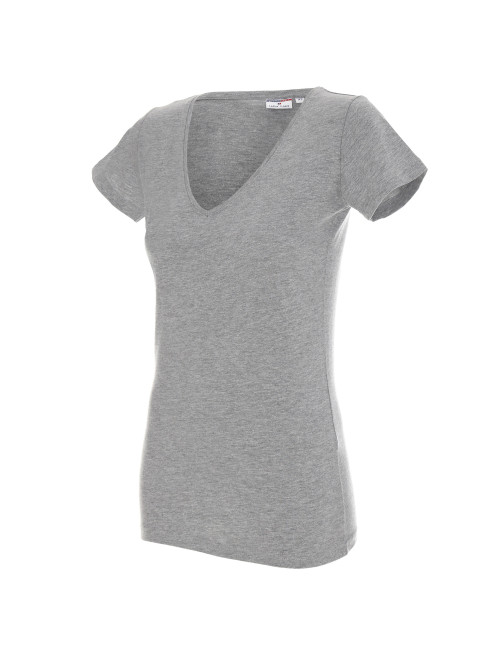 Promostars LADIES` V-NECK T-SHIRT Women`s LIGHT GRAY MELANGE print embroidery