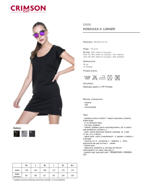 CRIMSON CUT LONGER T-SHIRT Women`s BLACK embroidery screen print logo