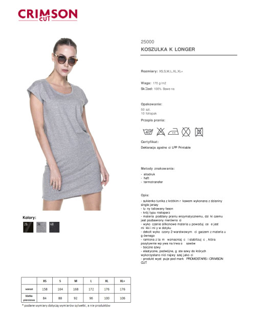 CRIMSON CUT LONGER Damen-T-SHIRT HELLGRAU MELANGE mit aufgesticktem Logo