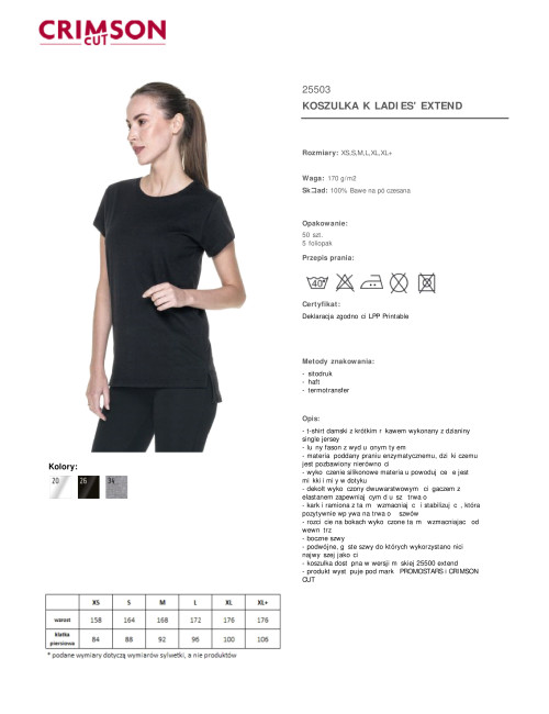 CRIMSON CUT LADIES' EXTEND KOSZULKA Damska CZARNY nadruk haft sitodruk