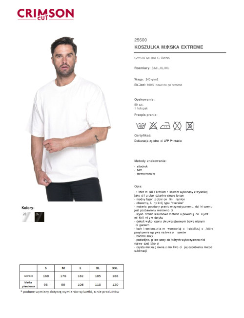 Crimson cut men`s t-shirt EXTREME WHITE with embroidery logo dtf dtg print