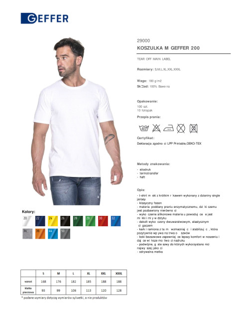 GEFFER T-SHIRT Men 200 WHITE print embroidery silkscreen logo for companies
